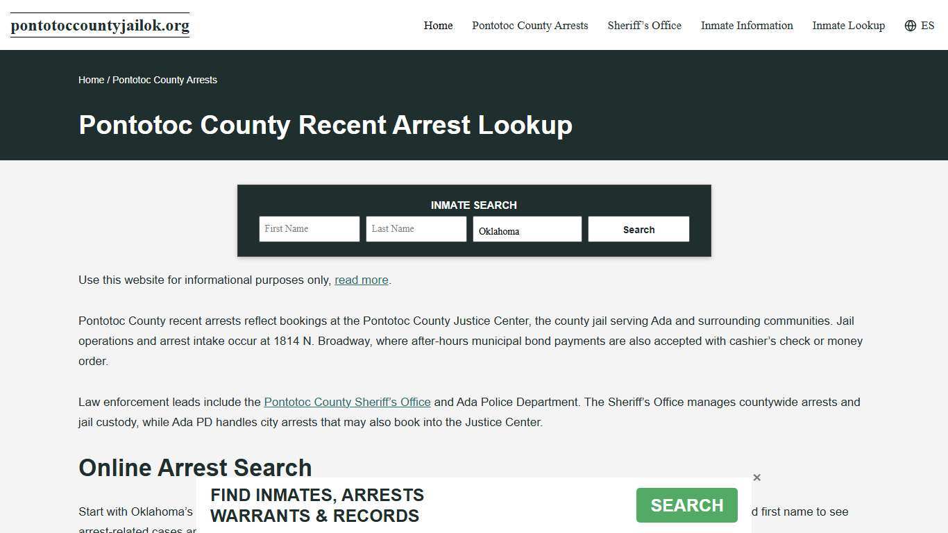 Pontotoc County, OK Arrests, Active Warrant Search